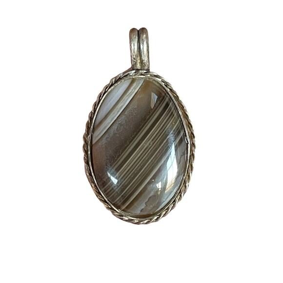 VTG Sterling Silver Banded Agate Pendant, Signed JS, Navajo Native Style, SW 2” - Picture 1 of 8